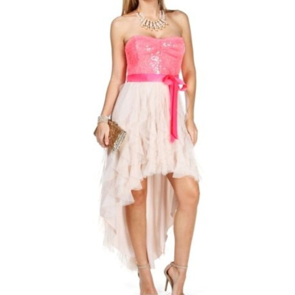 NWT Teeze Me $90 Pink Evening Prom Formal Cruise Strapless Gown Dress Juniors